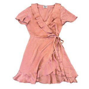 Show Me Your Mumu Satin Mini Wrap Dress Ruffle Short Sleeve Size Small Women's